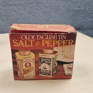 Vintage Tin Salt and Pepper Shakers Spices Retro Bradford's Steamship Brand Box